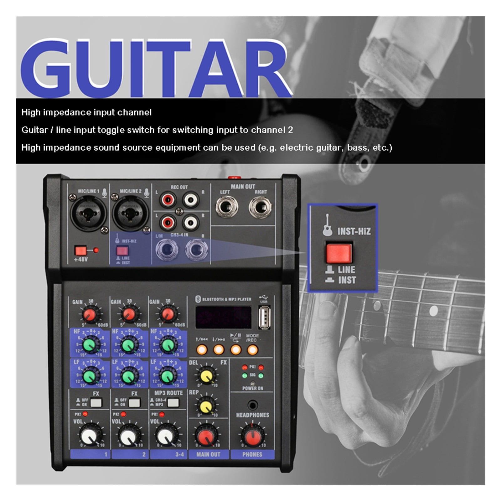 Audio DJ Mixer 4 Channels Console Wireless Microphone Sound Recording Table Professional Audio Mixing Console ,Easy to Operate