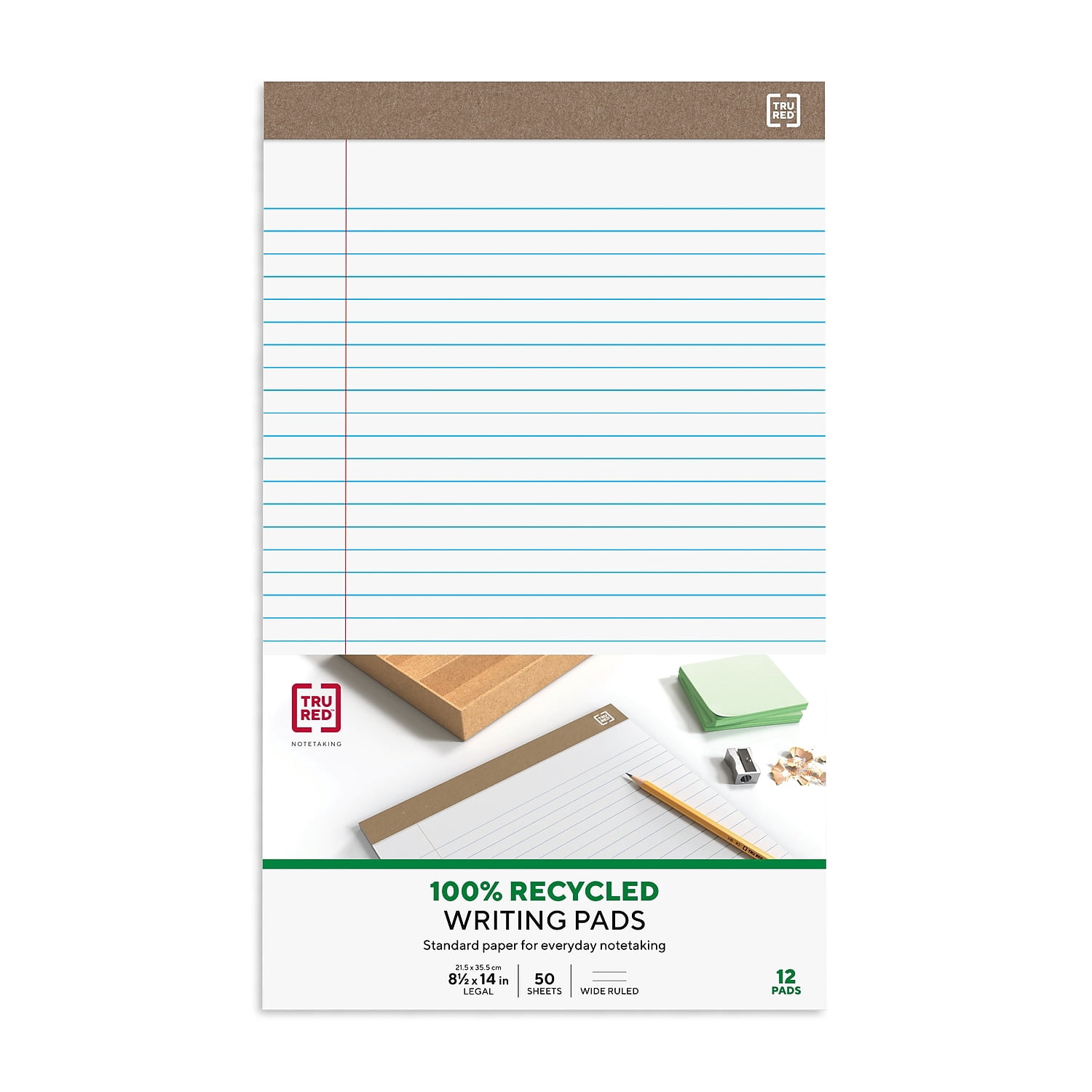 Staples Notepads 8.5" x 14" (legal) Wide Ruled White 50 Sheets/Pad 24/Carton TR59939/TR581VS