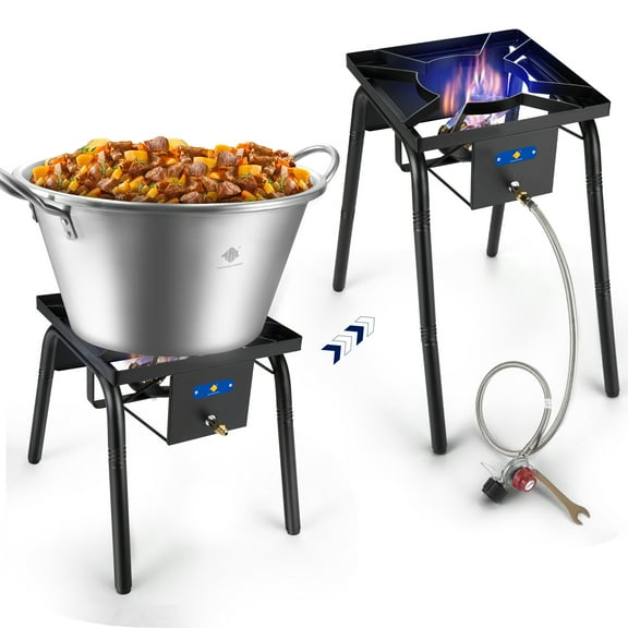 ARC Approval Heavy Duty Stainless Steel Large Cazo, Sandwich Bottom, Acero Inoxidable,Cazo para Carnitas de Cobre，220,000 BTU Propane Burner for Outdoor Cooking，w/Height Adjustable Legs (69QT)