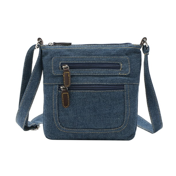 Bolso de mezclilla informal Bolso bandolera retro Bolso de hombro de color sólido Bolso de almacenamiento cuadrado con cremallera para mujeres Señoras