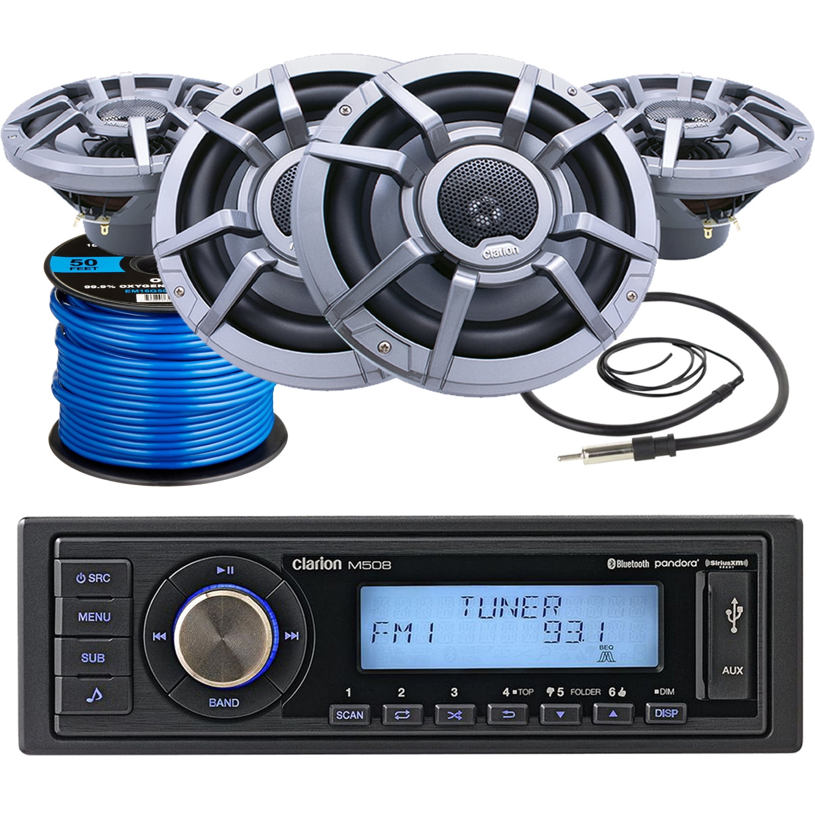 Clarion Marine M508 SingleDIN SiriusXM Ready Bluetooth USB AUX Digital