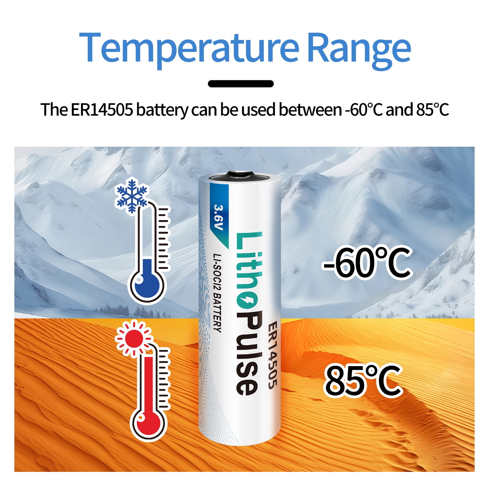 LithoPulse ER14505 AA 3.6V Lithium Battery 2700mAh for Water Electricity Gas Meter PLC Facility Equipment Li-SOCL₂ Non-Rechargeable ER14505 Battery（10 Pack）