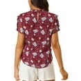 thumbnail image 3 of MODA NOVA Junior's Leisure Ruffle Mock Neck Short Sleeves Keyhole Floral Blouse Red XL, 3 of 6
