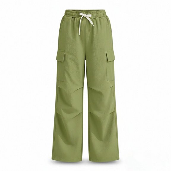 SJLDQY Girl's Cargo Pants Straight Fit Baggy Pants for Girls Casual Elastic Drawstring Waist Trousers with Pockets