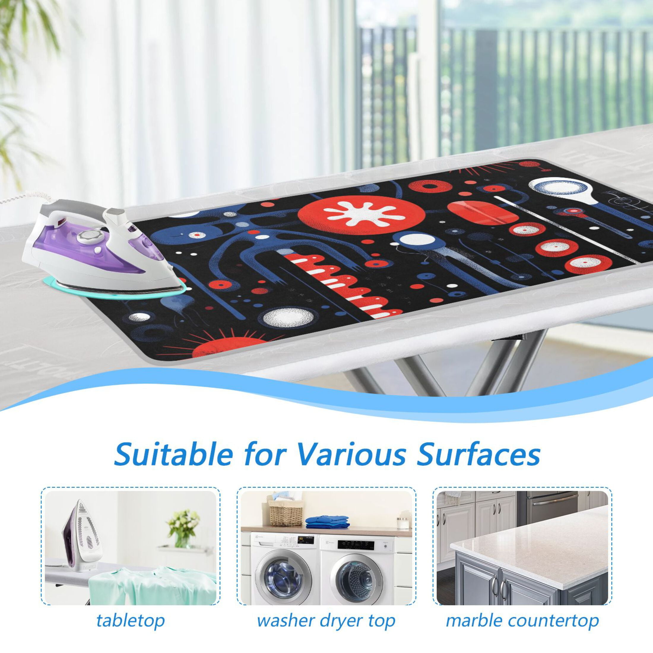 Red and Blue Abstract Ironing Mat Blanket for Table Top Travel Portable Ironing Board Pad 47.2x27.6 Inch