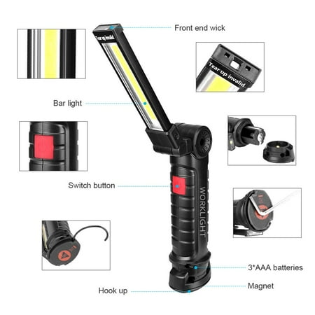 

Weerihhol COB+LED Torch Flexible Inspection Lamp Cordless Worklight Flashlight La Colorful Christmas Lights for Room