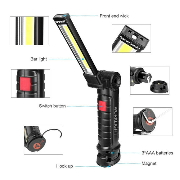 Dvkptbk Work Light Cob+Led Magnetic Torch Flexible Inspection Lamp Worklight Flashlight Home & Garden