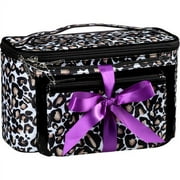 Modella Train Case Set Cosmetics Bag, White and Black Leopard Print, 3 Piece