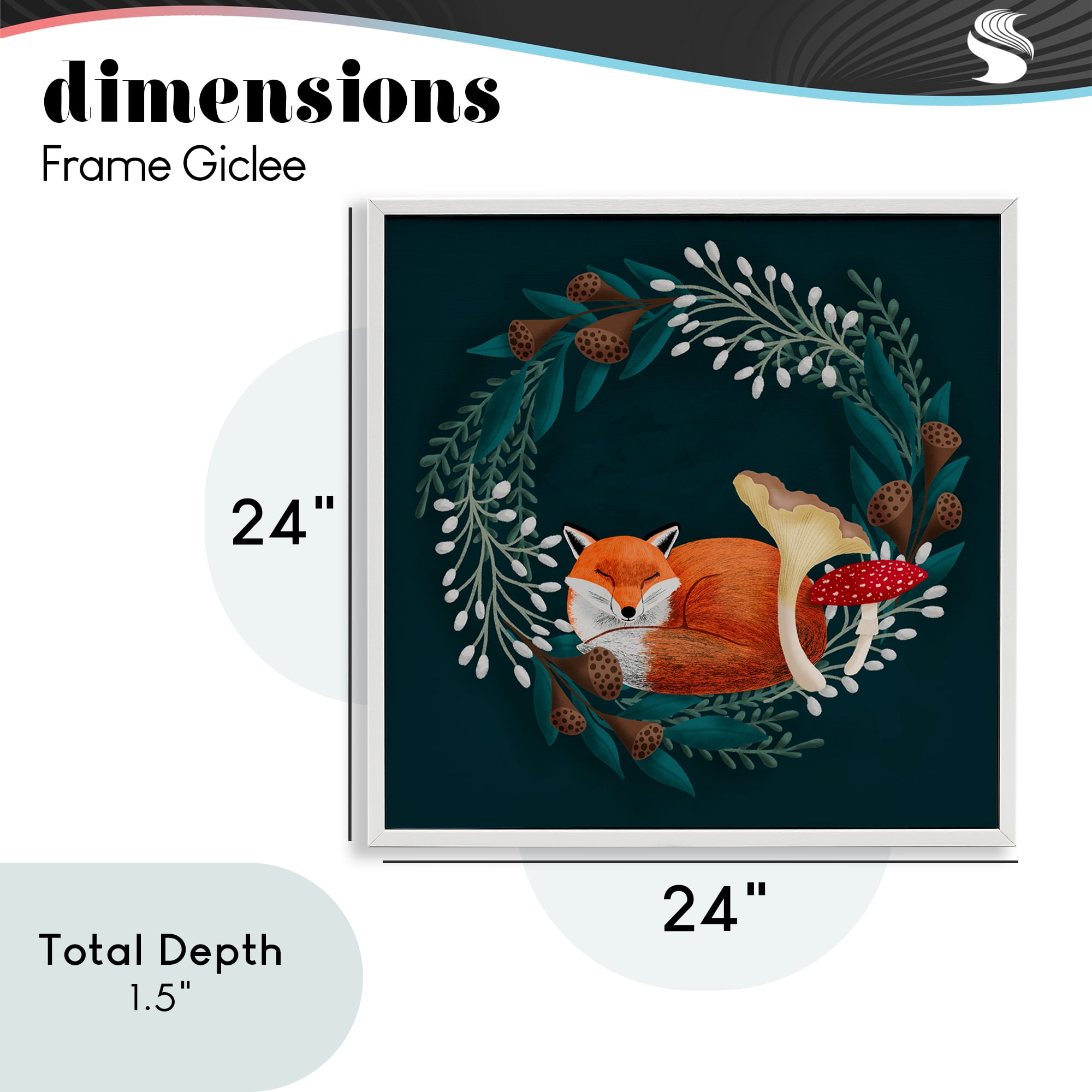 Sleepy Fox in Botanical Wreath White Framed Giclee Art, design by Metka Hiti