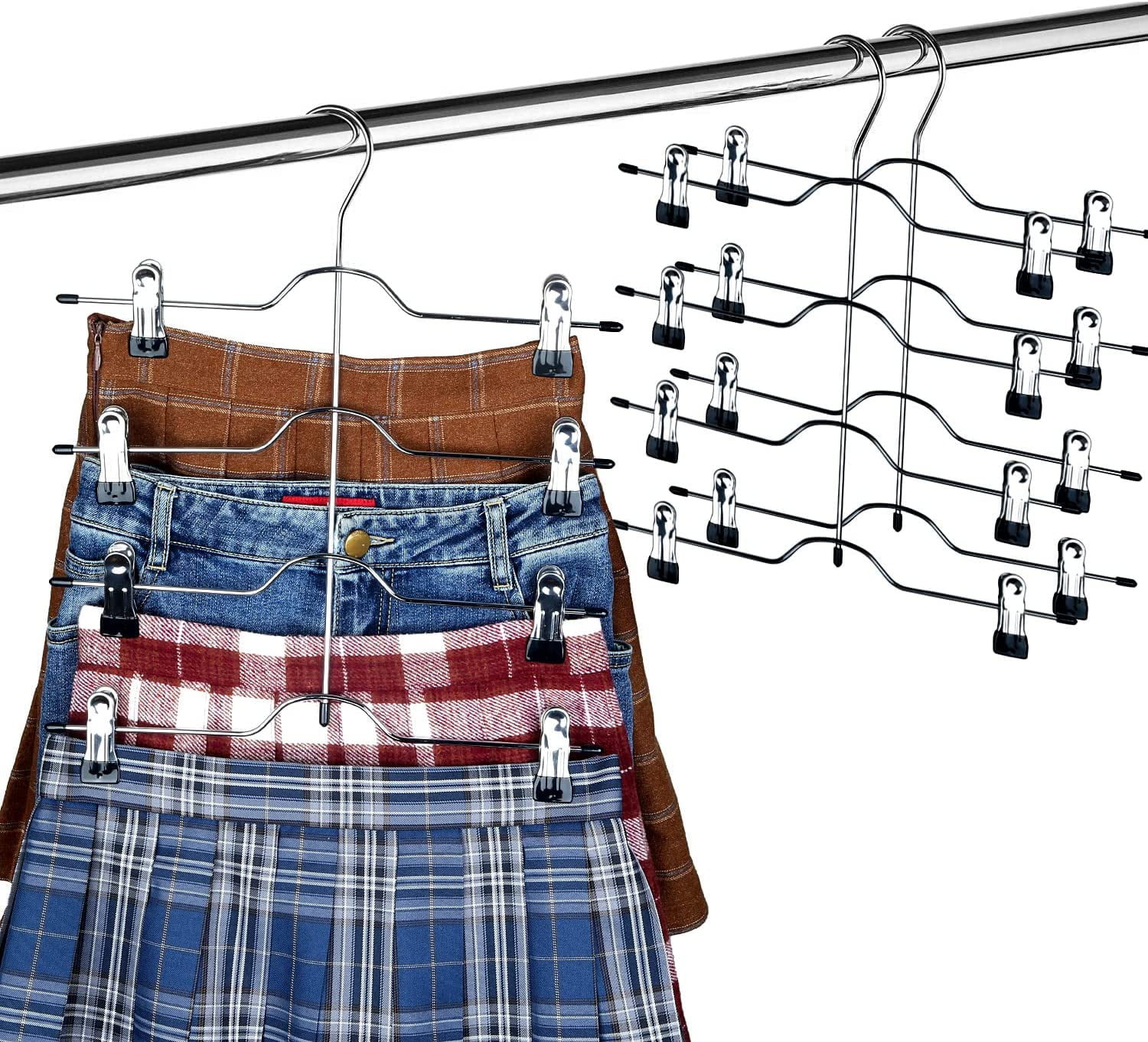 4Tier Skirt Hangers with Clips Pant Hangers Space Saving Multiple