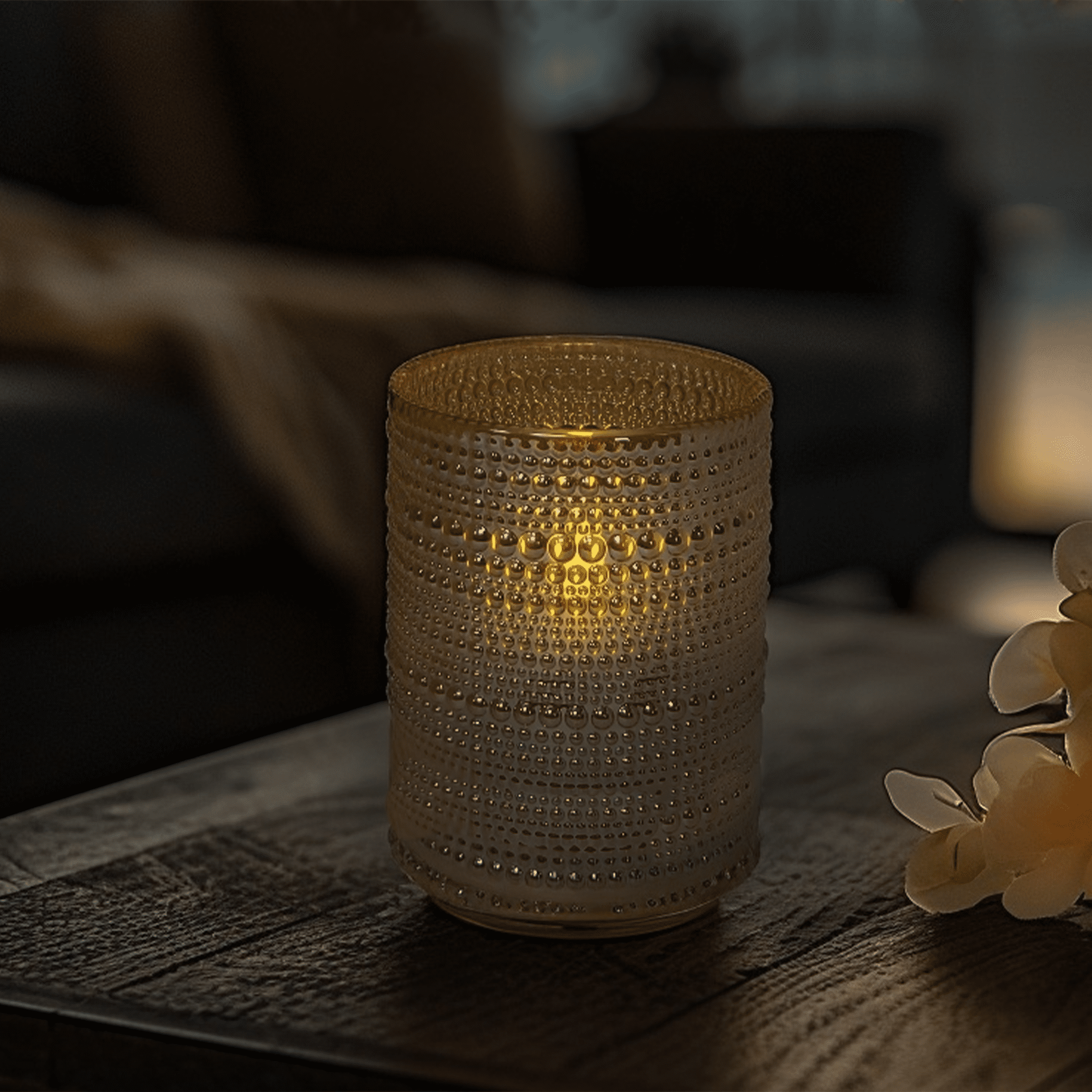 Home Decor Collection Medium Glass Hobnail LED Candle