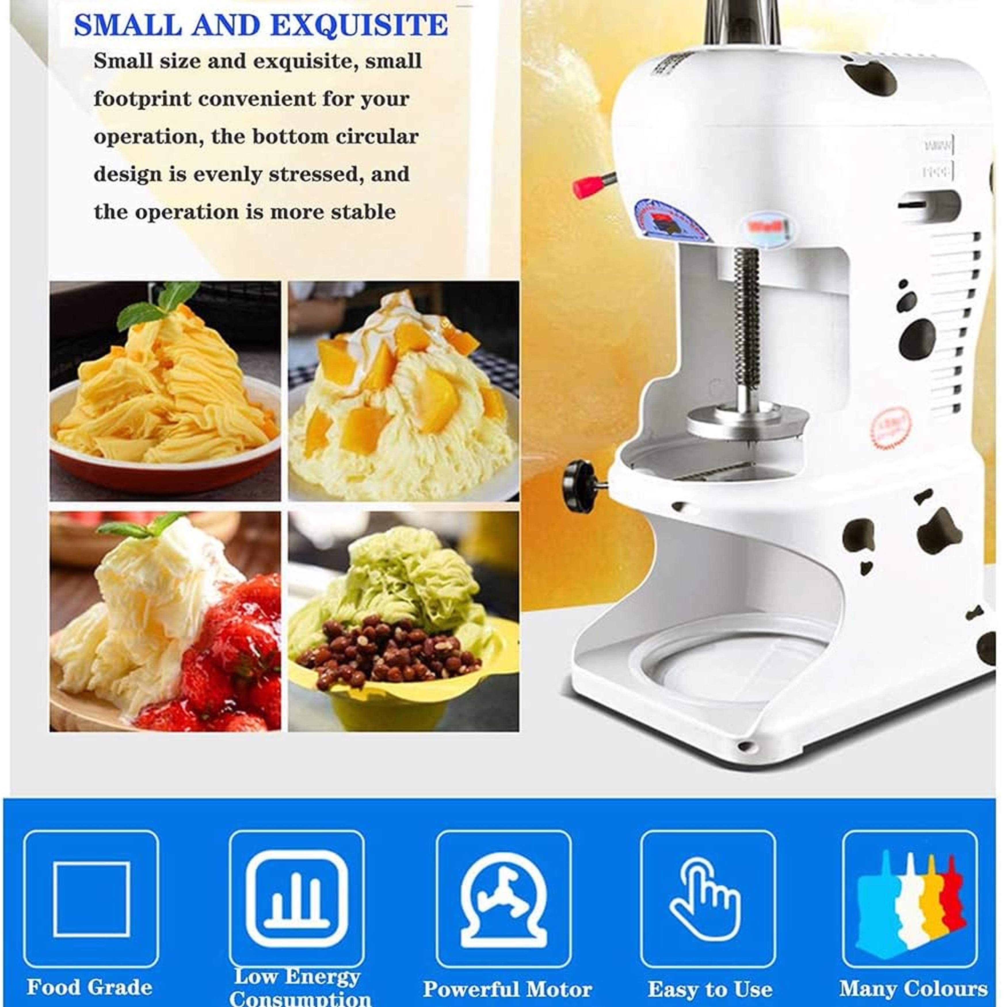 Commercial Ice Shaver 350W 198lbs/h Electric Snow Cone Maker with Adjustable Ice Texture Ice Crusher Smoothie Machine Slush Machine Ice Cream Smooth Cocktail 110V