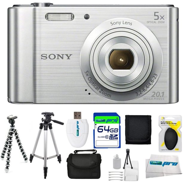 Sony Cybershot DSCW800 Digital Camera (Silver) + 64GB PixiAdvanced FulnKye Accessory Bundle