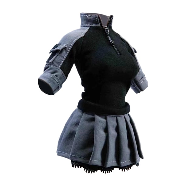 Conjunto de ropa y accesorios para uniforme de combate femenino, camisa, falda, disfraz, regalos fáciles de usar. Abrigo negro