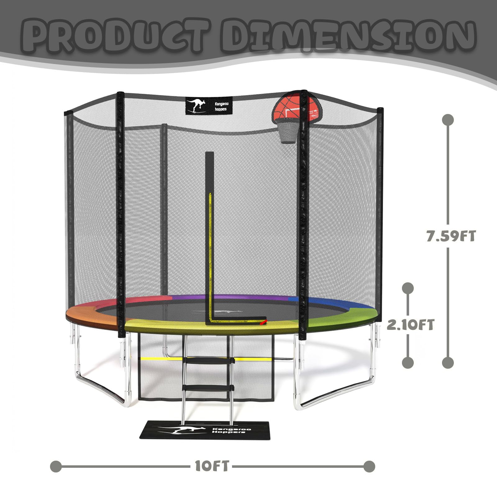 Kangaroo Hoppers 10 FT Trampoline with Safety Net, Basketball Hoop
