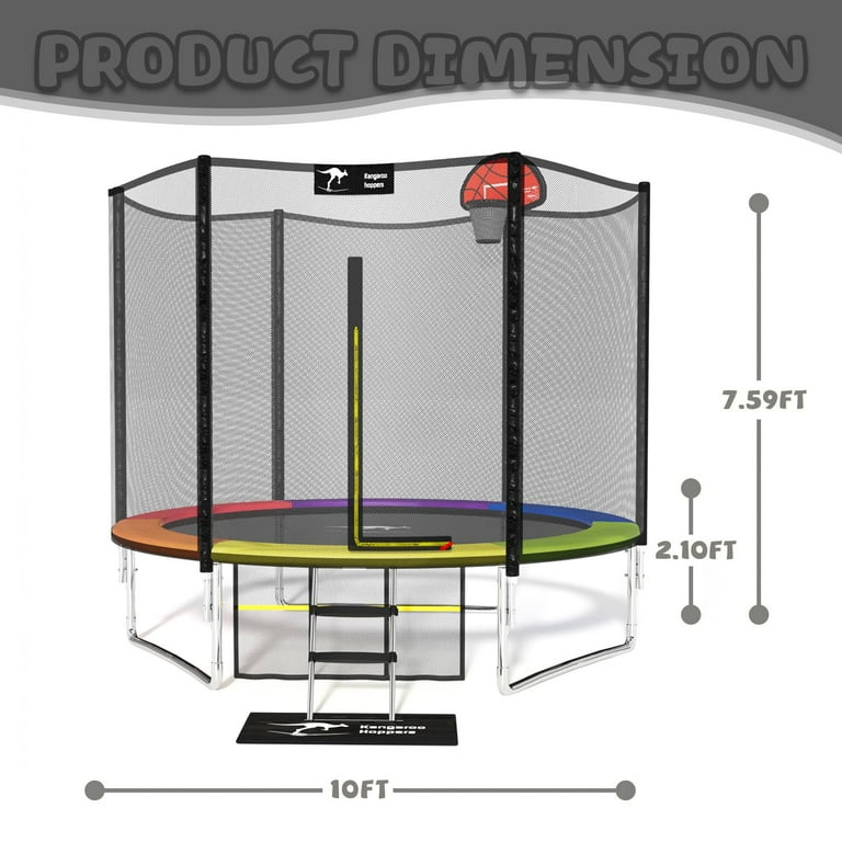 Kangaroo Hoppers 10 FT Trampoline with Safety Net, Basketball Hoop