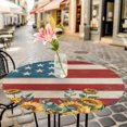 thumbnail image 6 of Red Blue American Flag Round Tablecloth for 55-60 Inch Tables, Fitted Table Cover with Elastic Edge, Sunflower US Flag Vintage Waterproof Outdoor Table Cloth Protector for Patio Garden Dinner Picnic, 6 of 9