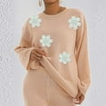 thumbnail image 5 of YueHuiYing Women's Casual Solid Color Flower Round Neck Fashion Long Sleeved Pullover Sweater Top, 5 of 7