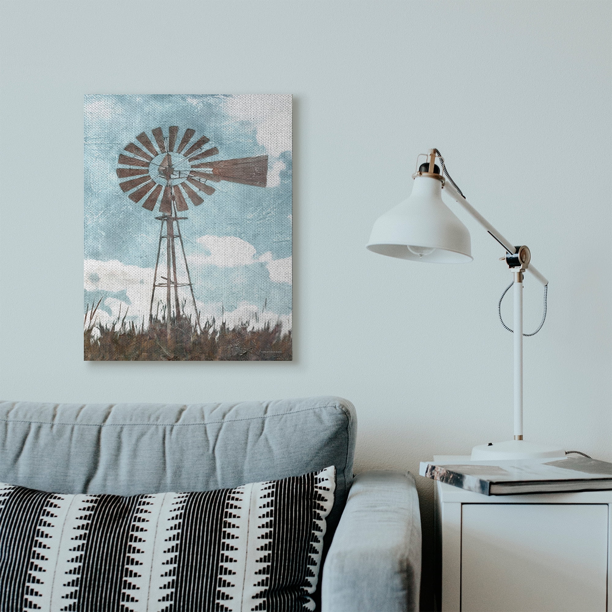 Stupell Home Décor Farm Windmill Blue Brown Painting Canvas Wall Art by Bluebird Barn