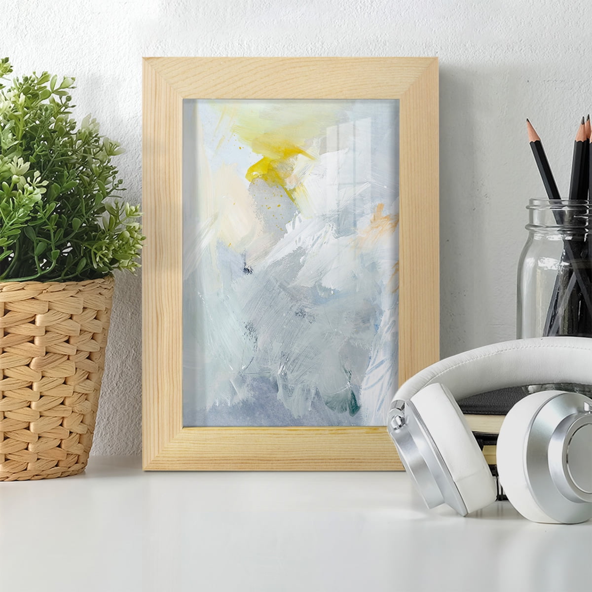 Canary and Sky II - Framed Print w/glass - Natural Wood