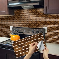 6Sheet Self Adhesive DIY Tile Stickers 11.8x5.9inch Mosaic Brown 3D Brick Peel and Stick Backsplash Wall Decals Waterproof Vinyl Wallpaper