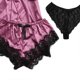 thumbnail image 3 of 4Pieces Lace-Trim Cami Lingerie-Sleepwear with Robe Women Satin Pajama-Set Loungewear Sexy Lace-Cami Nightwear Costume Black, 3 of 4
