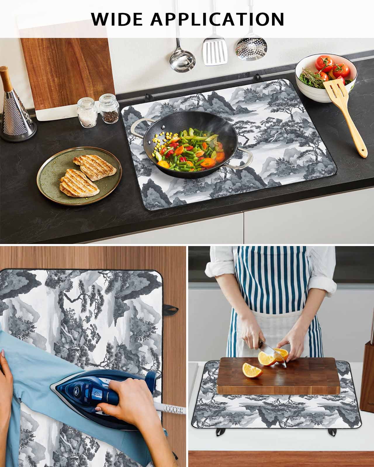 nqOlkjepod Large Induction Cooktop Protector Mat 36"x21", Gray Garden Stove Top Covers for Electric Stove, Retro Mountain Tree Forest Landscape Stove Burner Cover Mats, Glass Top Stove Cover