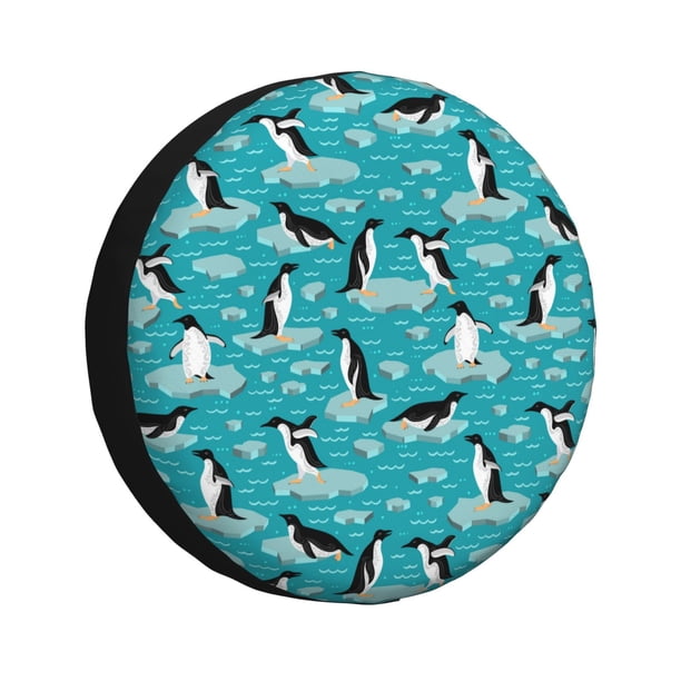 Fotbe Penguins On The Ice In The Sea Funda de Llanta de Repuesto con Estampado, Engrosada, Ajuste Universal para Jeep, Remolque, RV, SUV, Camión-17 inch