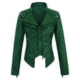 thumbnail image 2 of QATAINLAV Women's Studded Rivets Faux Leather Jacket Fashion Zipper Punk Cropped Outerwear Lapel Motor Jackets Casual Coats, Green, S, 2 of 4