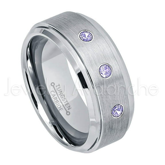 9mm Brushed Men's Tungsten Ring Tungsten Ring - 0.21ctw Tanzanite 3-stone Band - Personalized Tungsten Wedding Ring - Custom Made December Birthstone Ring TN023BS