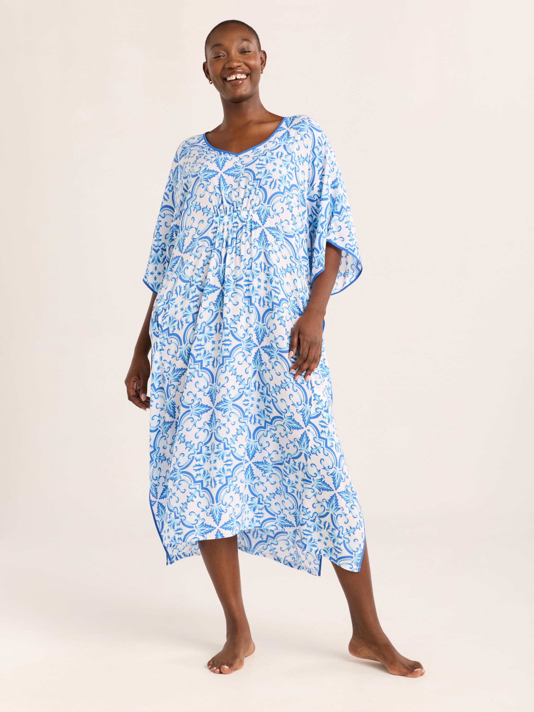 Joyspun Women’s Sleepwear Woven 46” Caftan Nightgown, S-4X