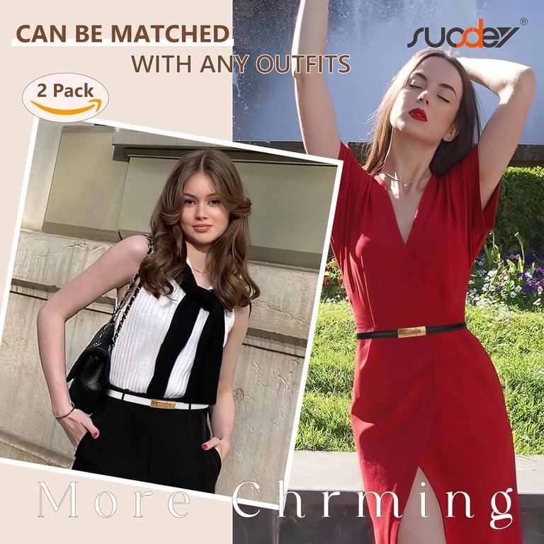 Women's Leather Skinny Belts for Dress Adjustable Vintage Thin Waist Belt  for Ladies,0.6" Width - Walmart.com