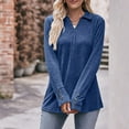 thumbnail image 2 of XFLWAM Business Casual Tops for Women Lapel V Neck Long Sleeve Shirts Solid Color Work Blouses with Cufflinks Blue XL, 2 of 6