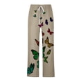 thumbnail image 5 of Cotton Linen Pants for Men 2026 Spring Summer Casual Elastic Waist Straight Leg Butterfly Print Beach Pants with Pockets, 5 of 5
