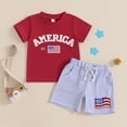 thumbnail image 2 of Kaprioy My First 4th of July Baby Boy Outfit Boys Outfit Kids Baby Boys Short Sleeve Flag Embroidery T Shirt Shorts Set Toddler Boy Summer Clothes, 2 of 8