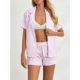 thumbnail image 5 of Michellecmm  Women's Loungewear Set Stripe Print Short Sleeve Button T-Shirt Shorts, 5 of 9