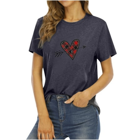 

Summer T-Shirt for Women Women s Hedging Casual Short Sleeve Love Printing T Shirt Top Comfort Colors Tshirt Gray L