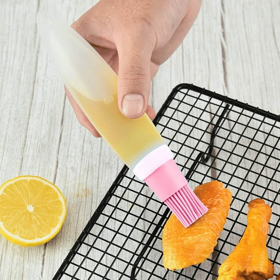Silicone Oil Brush,Portable Oil Dispenser with Silicone Brush - Silicone Pressing Oil Bottle Brush with Lid for Baking, Kitchen, Salad Dressing, Barbecue
