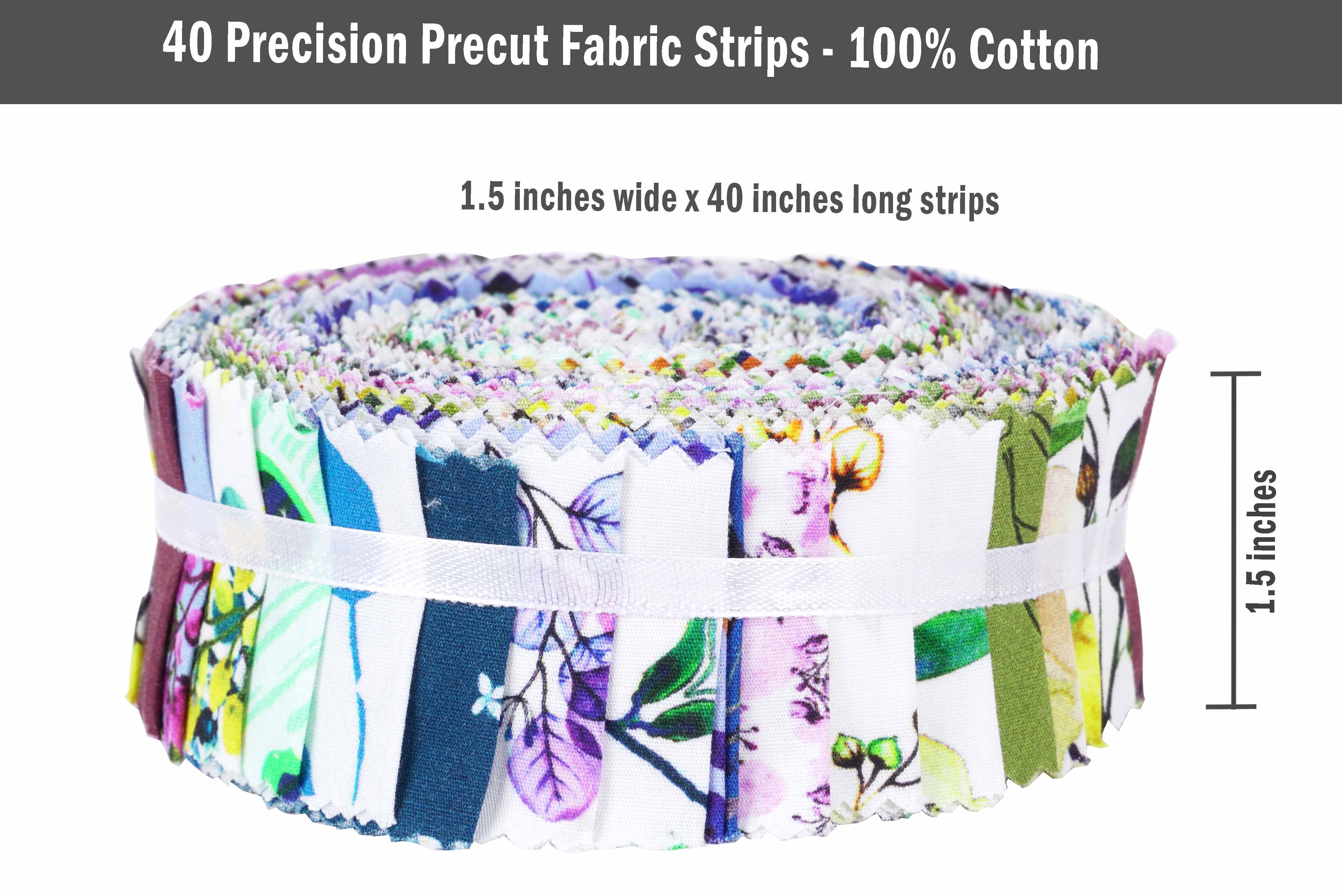 Soimoi 40Pcs Florals Print Precut Fabrics Strips Roll Up 1.5 inches Cotton Jelly Rolls For Quilting - Pastel Mint