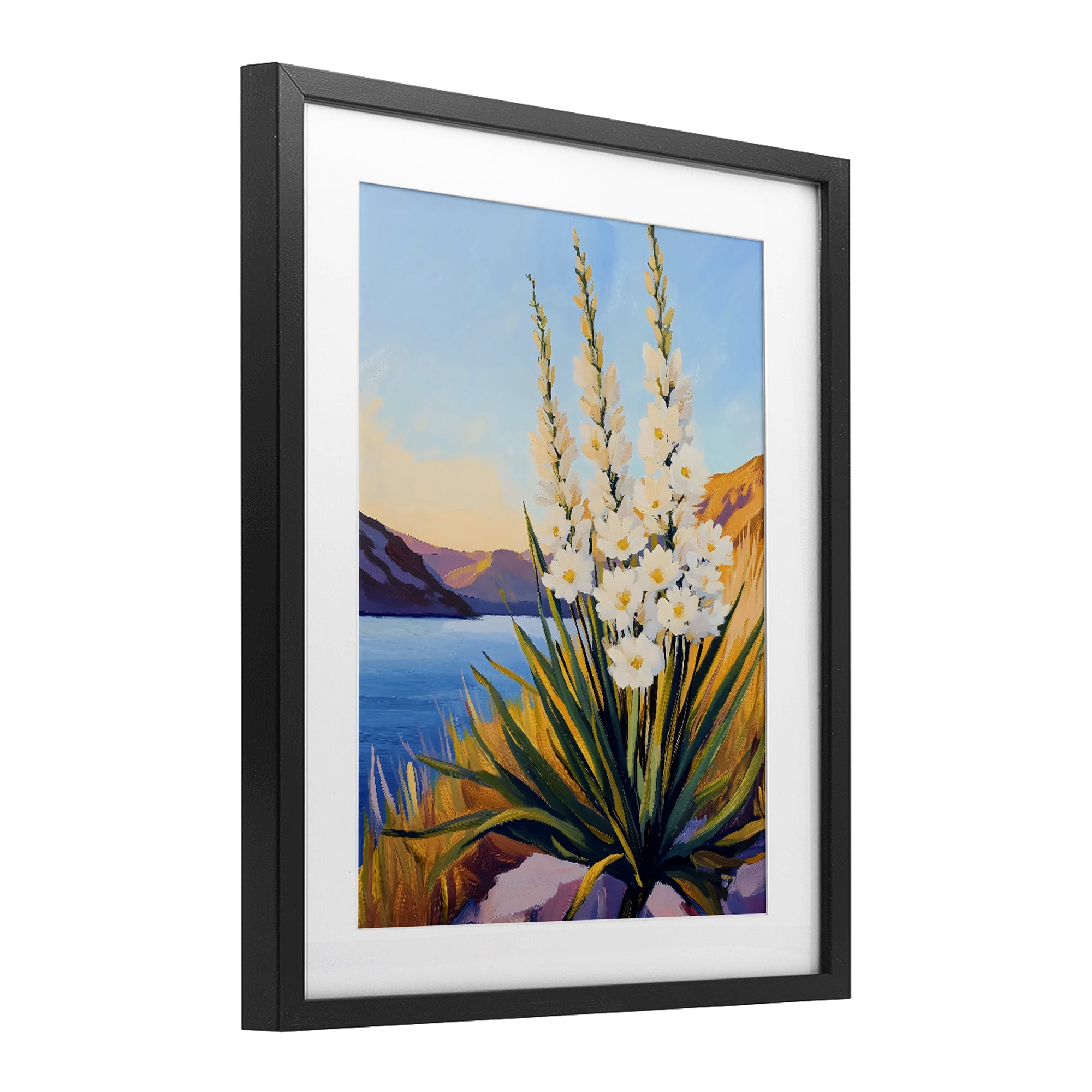 Stupell Industries Yucca in Bloom By The Lake Black Framed Print Under Glass, design by The Prints Vibe