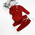 thumbnail image 2 of Newborn Baby Boy Girl Clothes Ribbed Knitted Cotton Long Sleeve Romper Long Pants Solid Color Fall Winter Outfits, 2 of 7