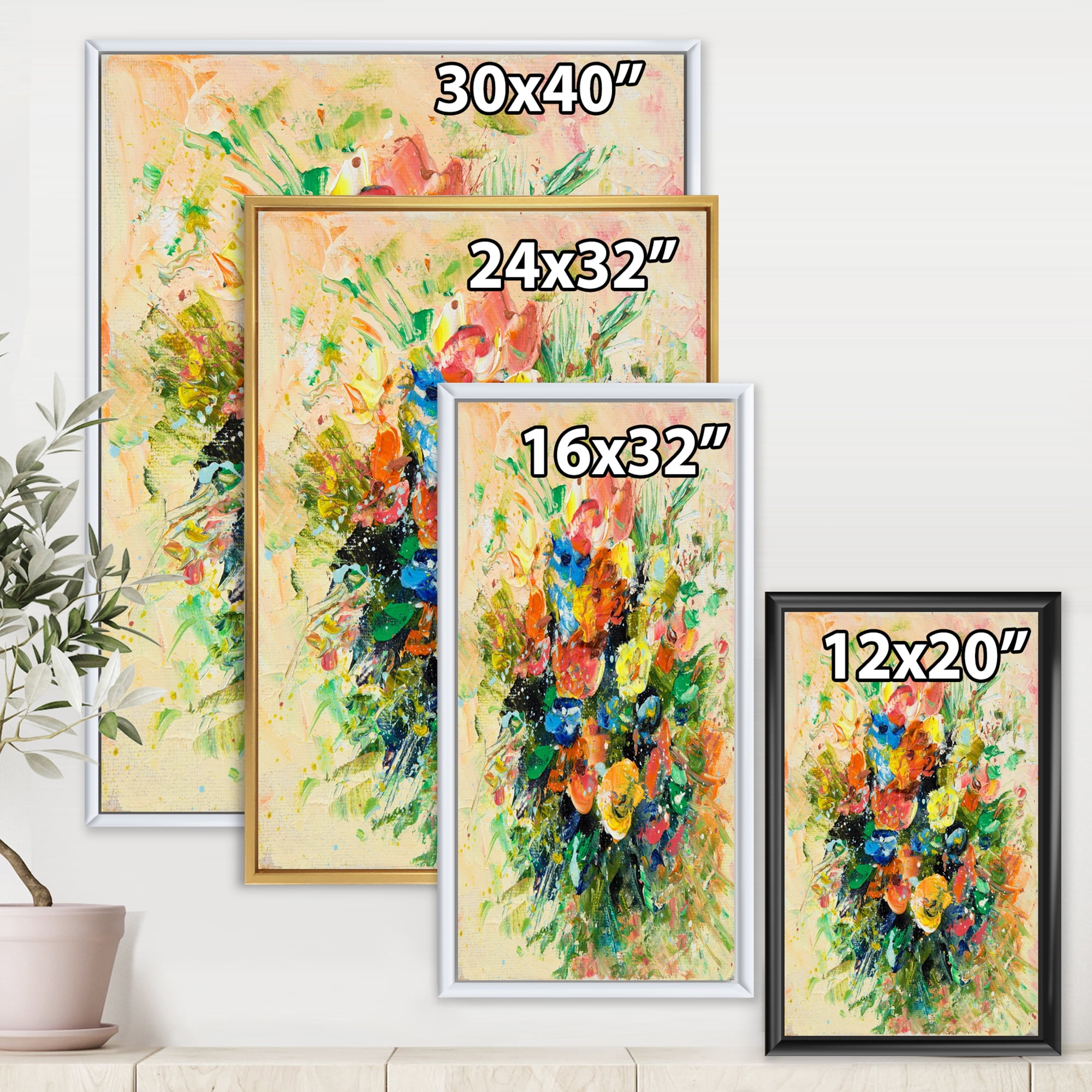 Designart 'Ancient Fresh Flowers Bouquet Of Wildflowers' Traditional Framed Canvas Wall Art Print