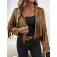 thumbnail image 4 of Chaquetas de Mujer de Piel Sintética de Ante con Flecos y Forro. Abrigos Cortos con Flecos. Imprescindibles de de Otoño. Marrón Oscuro XL, 4 of 10