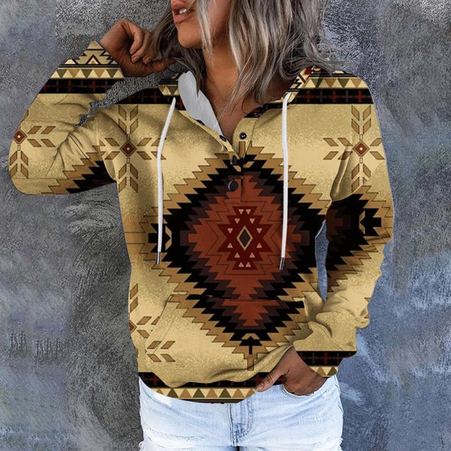 ICHUANYI Clearance Women's Fashion Printed Pocket Long Sleeve Blouse Casual Tops Sweatershirt Button Hoodies(Coffee, S) ICHUANYI WER2023081511773
