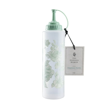 The Pioneer Woman Agatha 14-Ounce Oil & Vinegar Plastic Dispensing Squeeze Bottle, Green