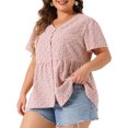thumbnail image 2 of DARING DIVA Women's Plus Floral V Neck Short Sleeve Peplum Top 1X Pink, 2 of 6
