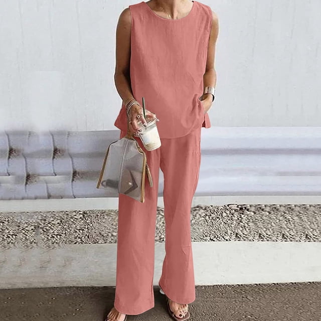 Puntoco Traje De Verano Para Mujer Moda Color Sólido Chaleco Pantalones Casual Traje De Dos Piezas Liquidación Puntoco Puntoco-5429