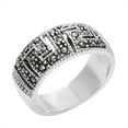 thumbnail image 2 of Silver Women's 925 Sterling Silver Oxidized Simulated Marcasite Greek Key Cut Out Band Ring, 2 of 7