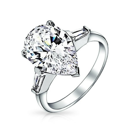 Pear Cut Cubic Zirconia Stones - 7CT Cubic Zirconia 925 Sterling Silver Baguette Side Stones Brilliant Cut AAA CZ Pear Shaped Statement Engagement Ring