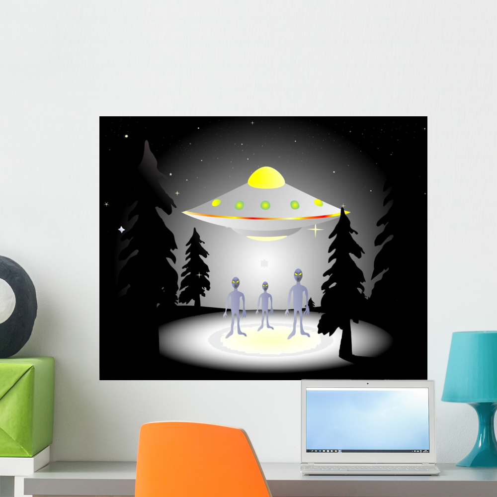 Illustration Aliens and Flying Wall Decal Mural by Wallmonkeys Vinyl ...
